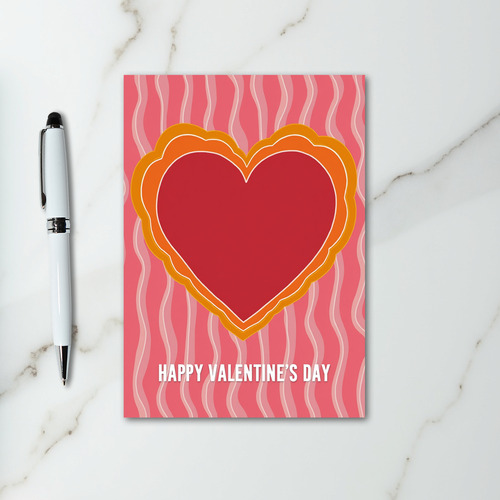 Pink Wavy Heart Valentine Card