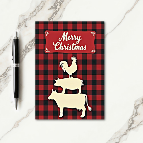 Plaid Farm Animals Christmas Card