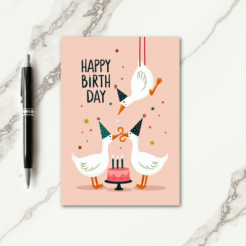 Playful Birds Party Hat Card