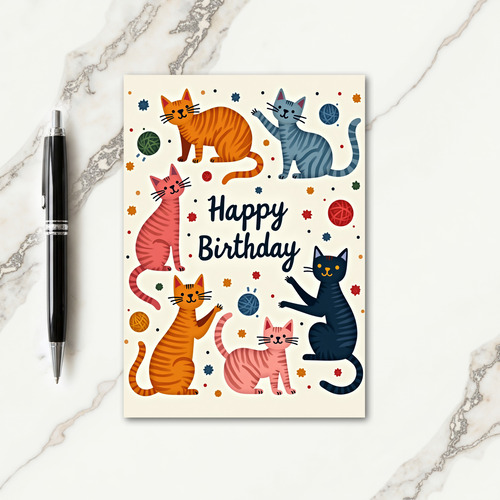 Playful Cat Art Birthday Card
