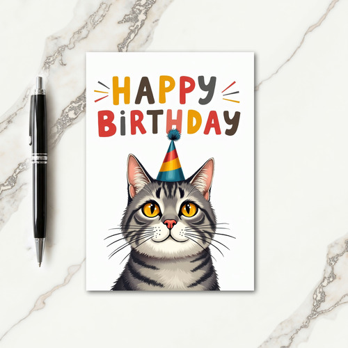 Playful Cat Party Hat Card