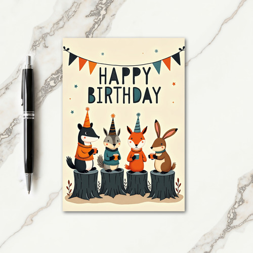 Playful Creatures Birthday Card