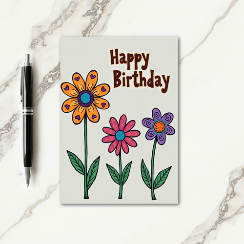 Playful Flower Art Birthday Card