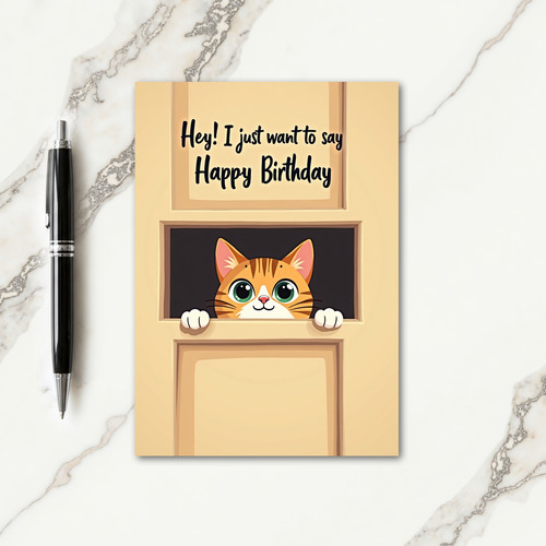 Playful Peeking Cat Birthday Card