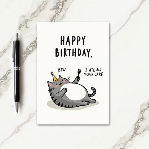 Playful Plump Cat Birthday Card