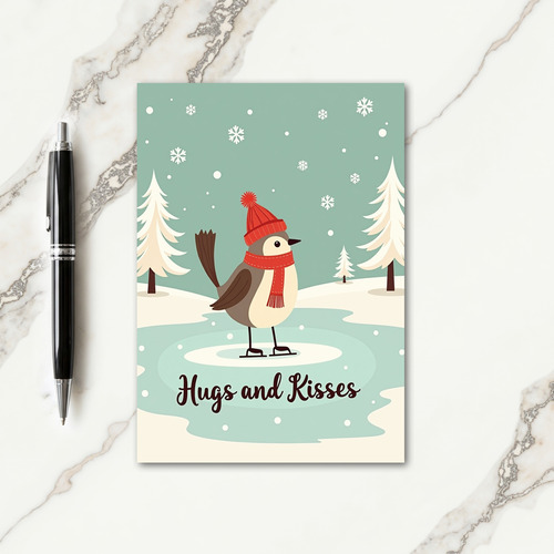 Playful Skating Bird Christmas Card