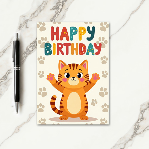 Playful Striped Cat Birthday Card