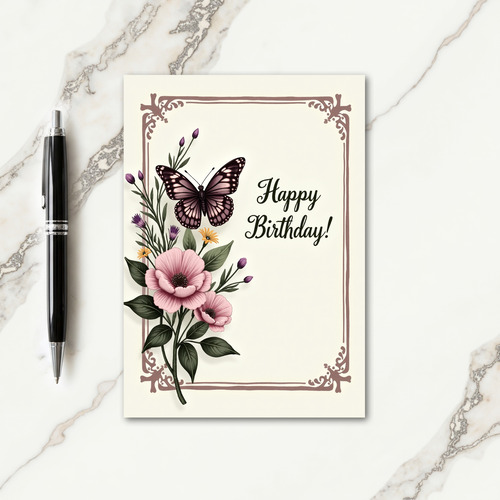 Plum Lavender Butterfly Birthday Card