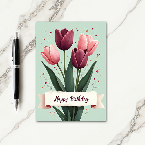 Plum Pink Floral Birthday Card