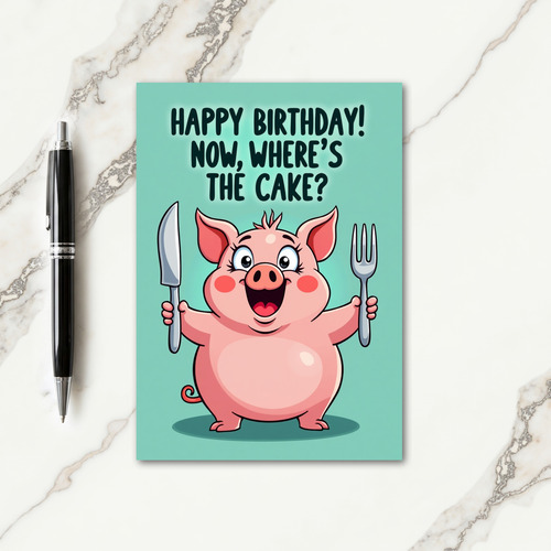 Plump Pink Animal Birthday Card