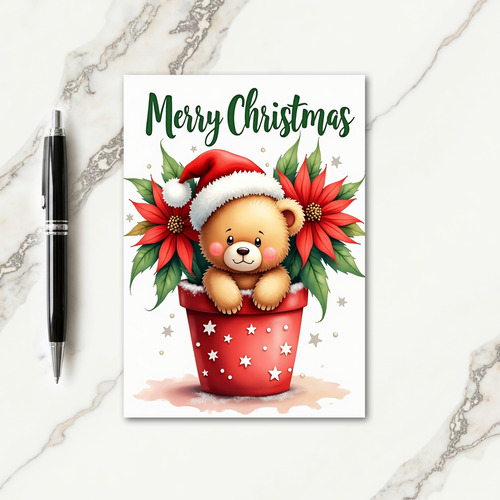 Plush Animal Christmas Floral Card