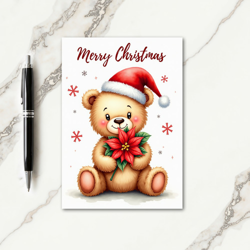 Plush Bear Floral Christmas Card