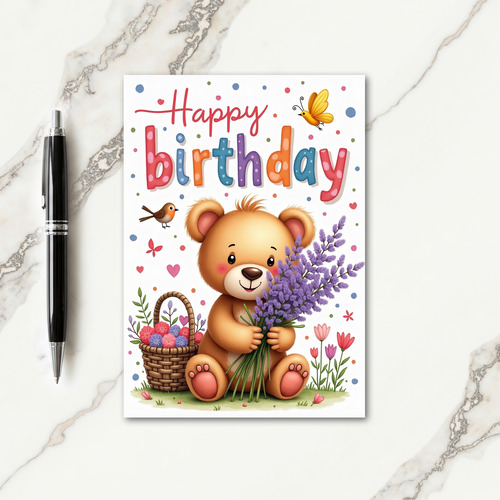 Plush Bear Lavender Birthday Card