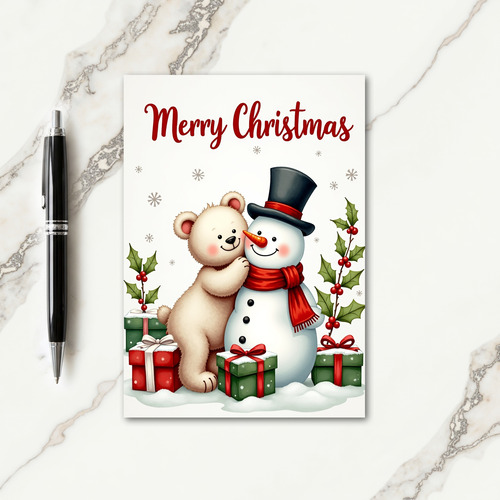 Plush Bear Snowman Hug Card