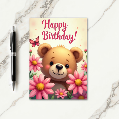 Plush Friend Pink Floral Birthday Card