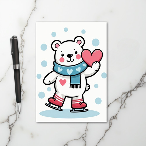 Polar Bear Ice Skating Love Card