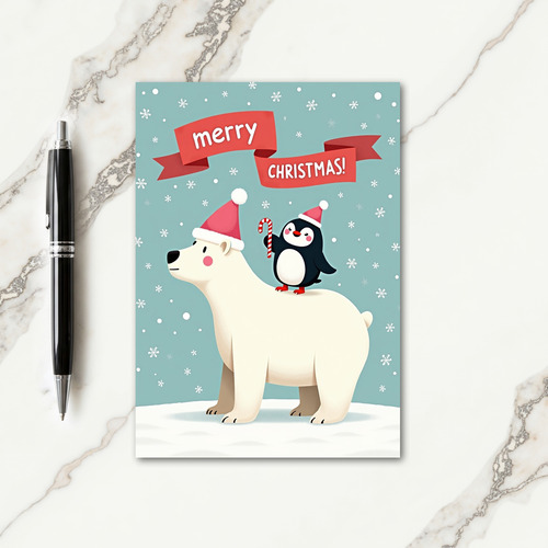 Polar Bear Penguin Christmas Card