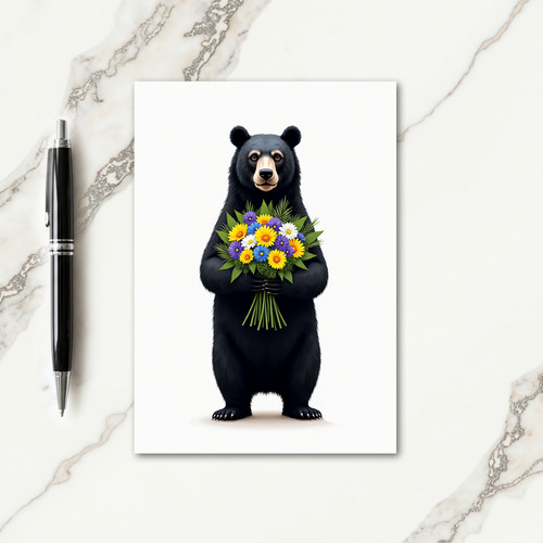 Polka Dot Bear Flower Card