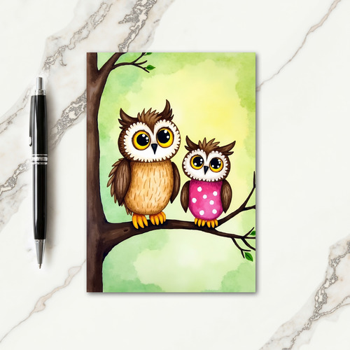 Polka Dot Birds On Branch Card