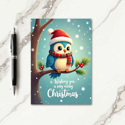 Polka Dot Blue Bird Festive Card