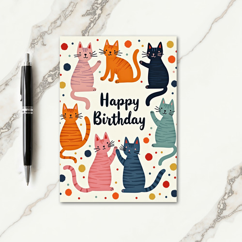 Polka Dot Cat Birthday Card