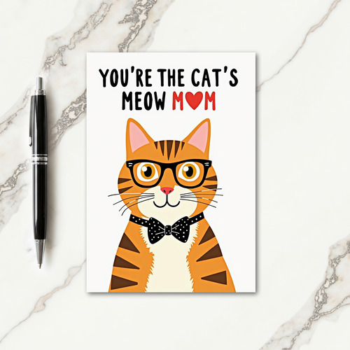 Polka Dot Cat Meow Mom Card