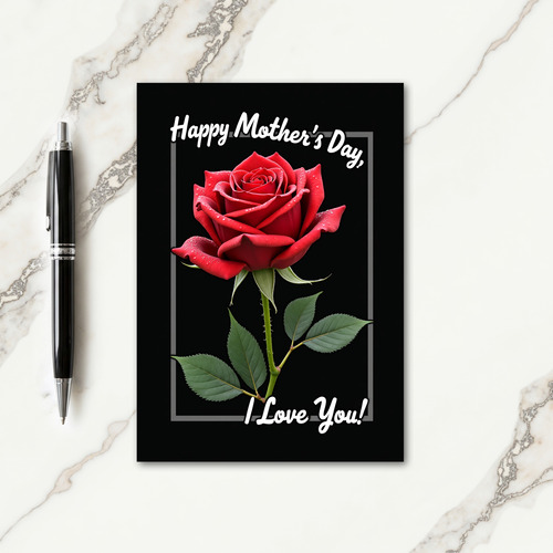 Polka Dot Crimson Rose Love Card