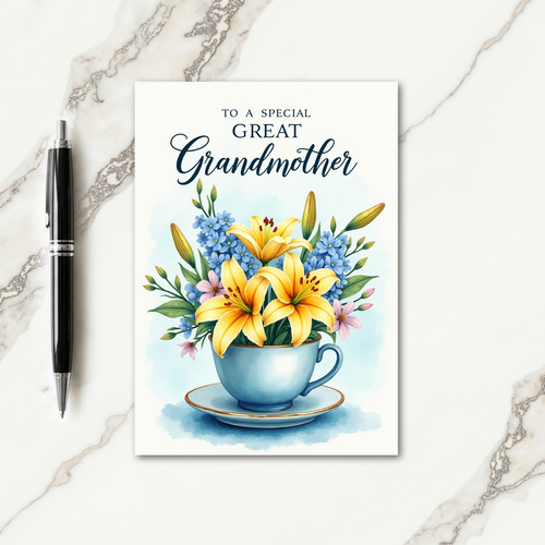 Polka Dot Floral Teacup Card