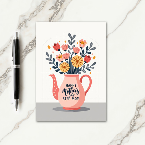 Polka Dot Floral Teapot Greeting Card