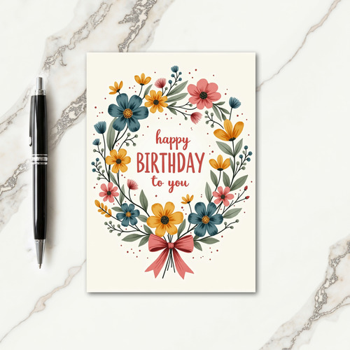 Polka Dot Floral Wreath Card