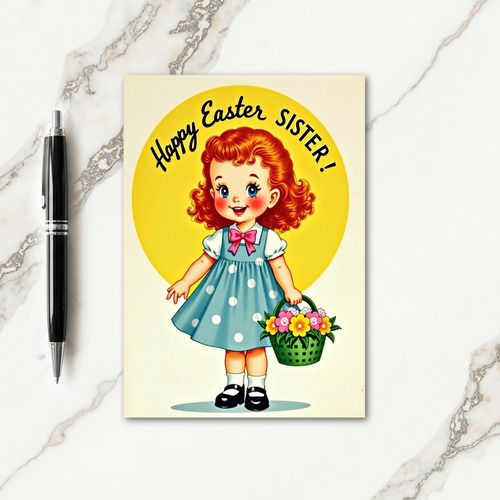 Polka Dot Girl Easter Card