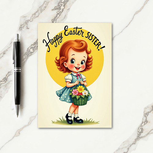 Polka Dot Girl Springtime Card