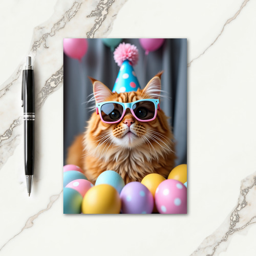 Polka Dot Party Cat Card