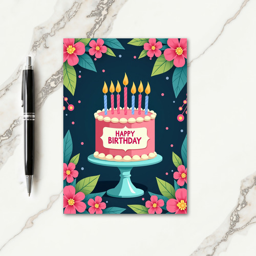 Polka Dot Pink Cake Birthday Card
