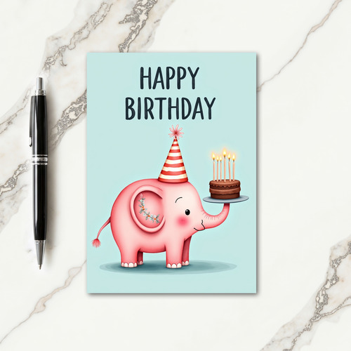 Polka Dot Pink Elephant Cake Card