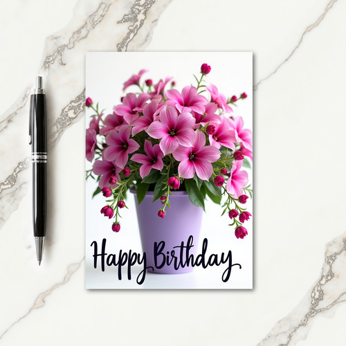 Polka Dot Pink Flower Birthday Card