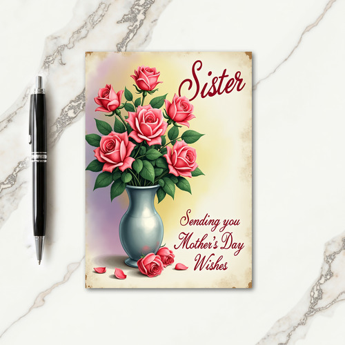 Polka Dot Pink Rose Bouquet Card