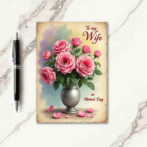 Polka Dot Pink Roses Bouquet Card