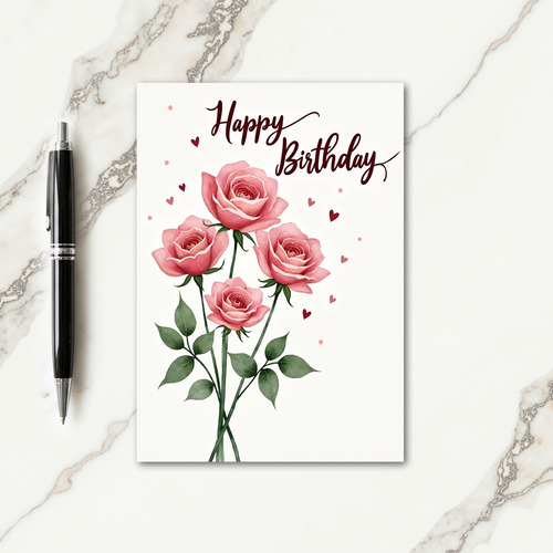 Polka Dot Pink Roses Elegant Card