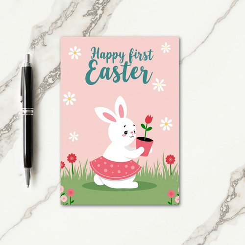 Polka Dot Rabbit Flower Card