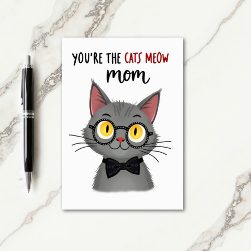Polka Dot Spectacles Cat Mom Card