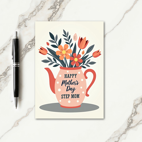 Polka Dot Teapot Floral Tribute Card