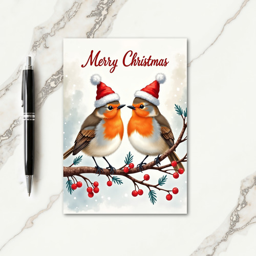 Polka Dot Winter Birds Greeting Card