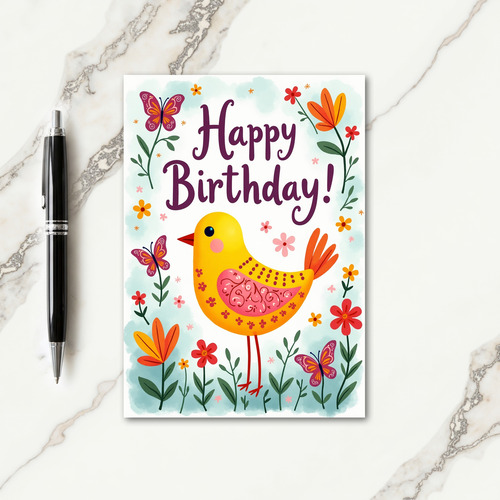 Polka Dot Yellow Bird Card
