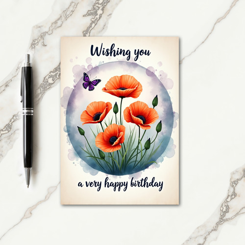 Poppy Birthday Watercolor Card