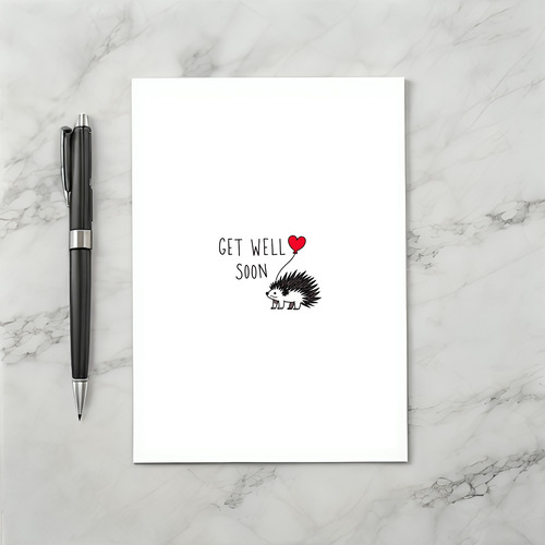 Porcupine Get Well Card with Heart Balloon