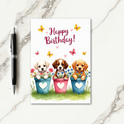 Potted Pups Birthday Card