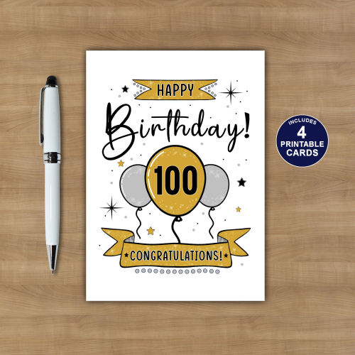 Printable 100th Birthday Card