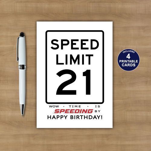 Printable 21st Speed Limit Birthday Card