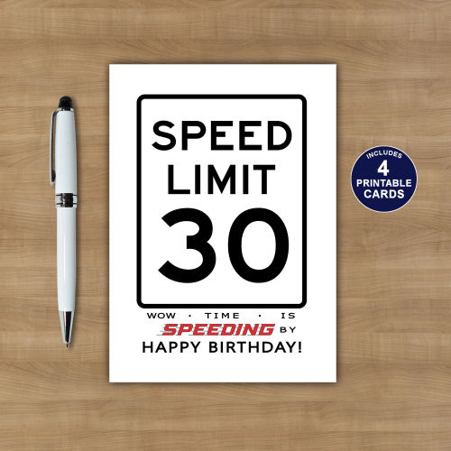 Printable 30th Speed Limit Birthday Card
